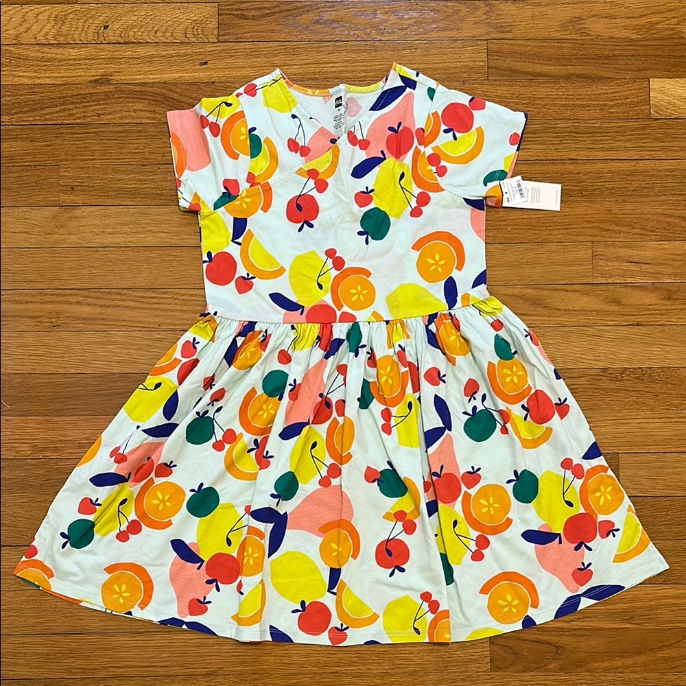 Colorful Fruit Print Kids Dress, Tea, NWT, size 14